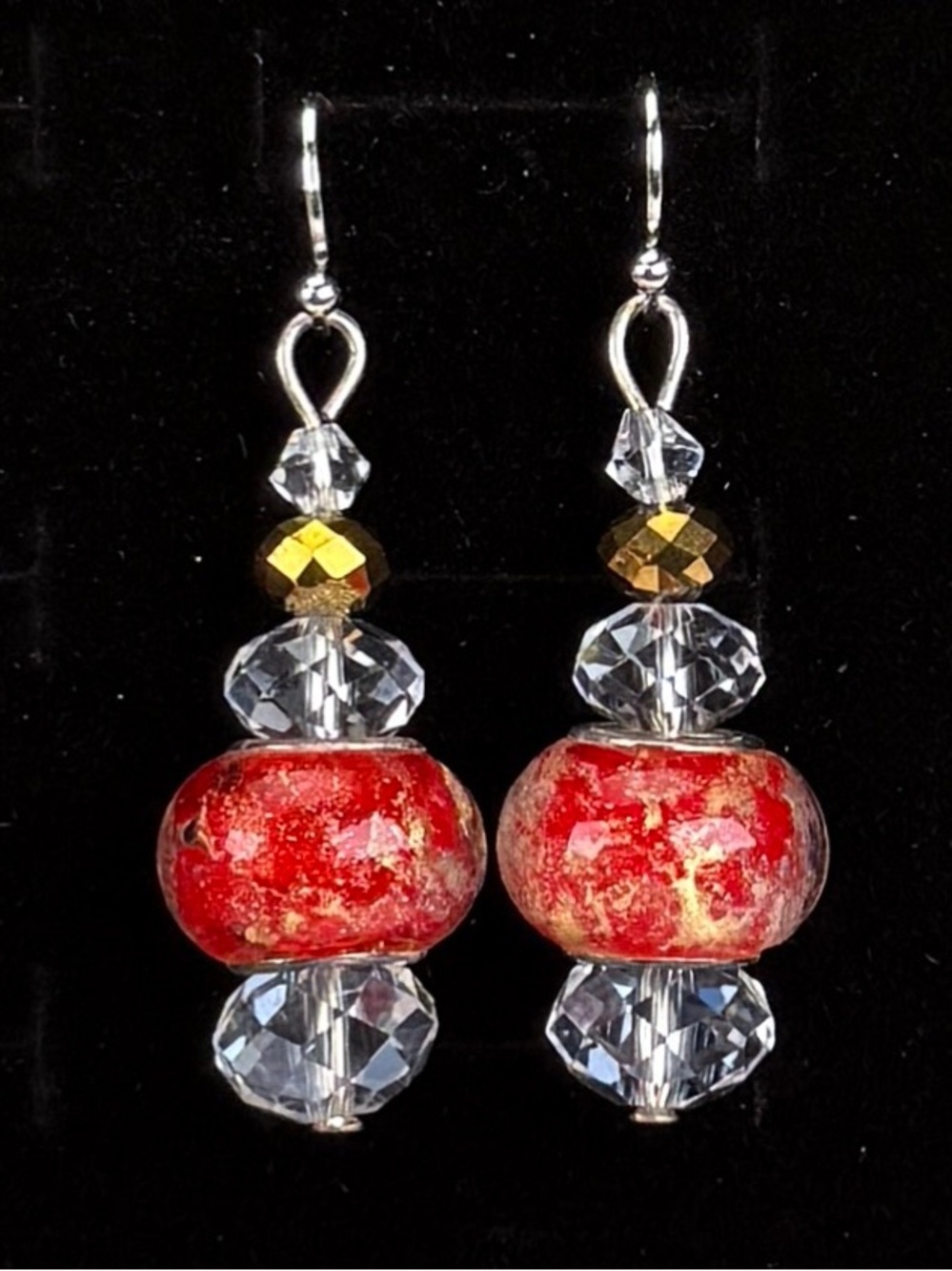 Beautiful silvertone multicolored clear reflecting beaded drop pierced earrings